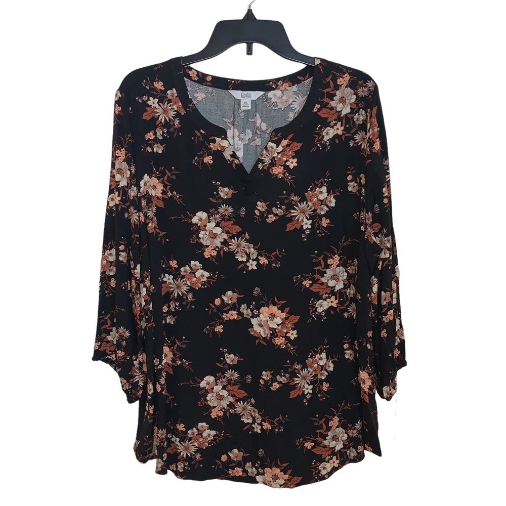 NWT Croft & Barrow Black Floral Long Sleeve Blouse Size XXL